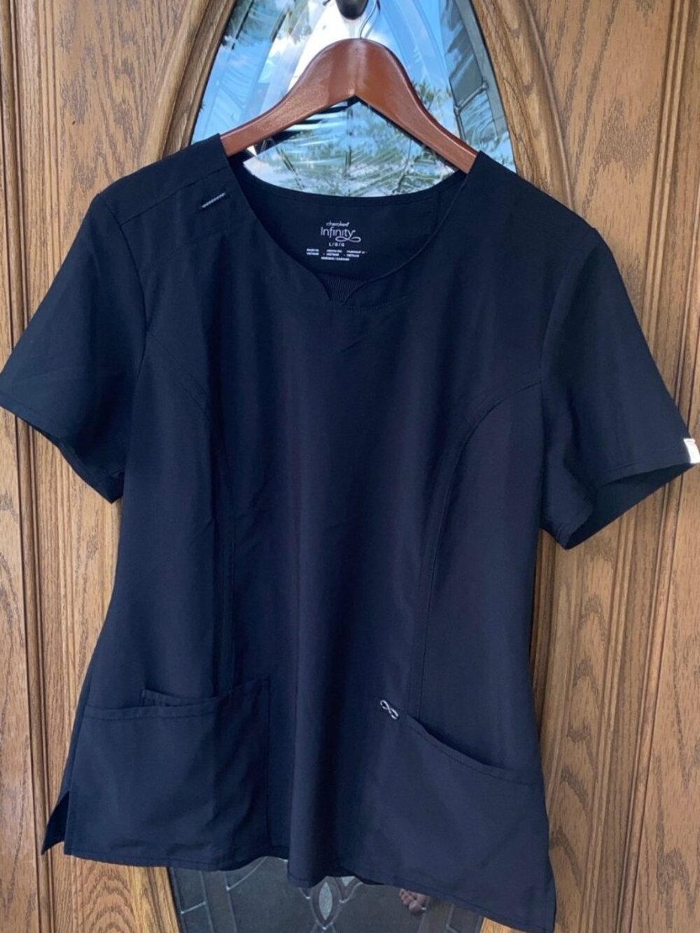 Cherokee Infinity Black Scrub Healthcare Nurse Dental Uniform Top Size Large